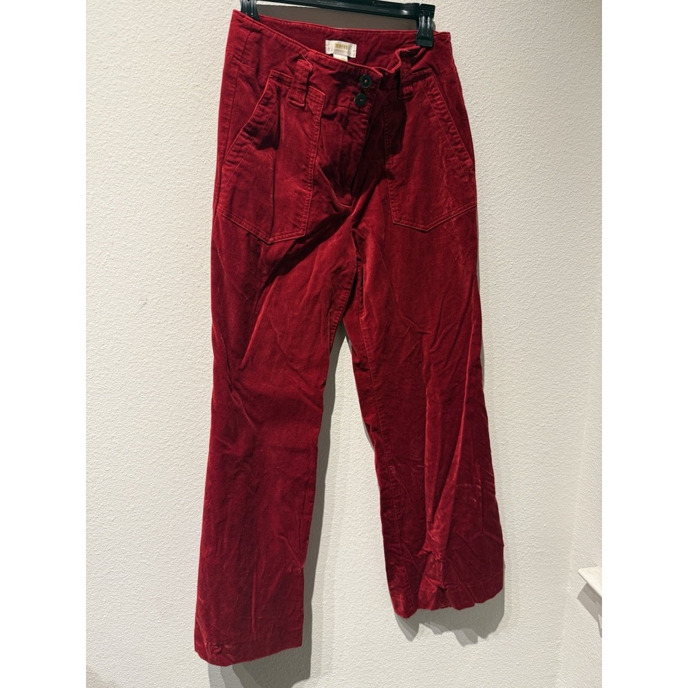 Anthropologie Maeve Red Velvet Pants Size 10 Holiday Party Statement - Picture 2 of 9